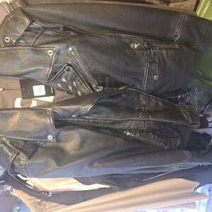 Zara Black Faux Leather Moto Jacket with Zip Details